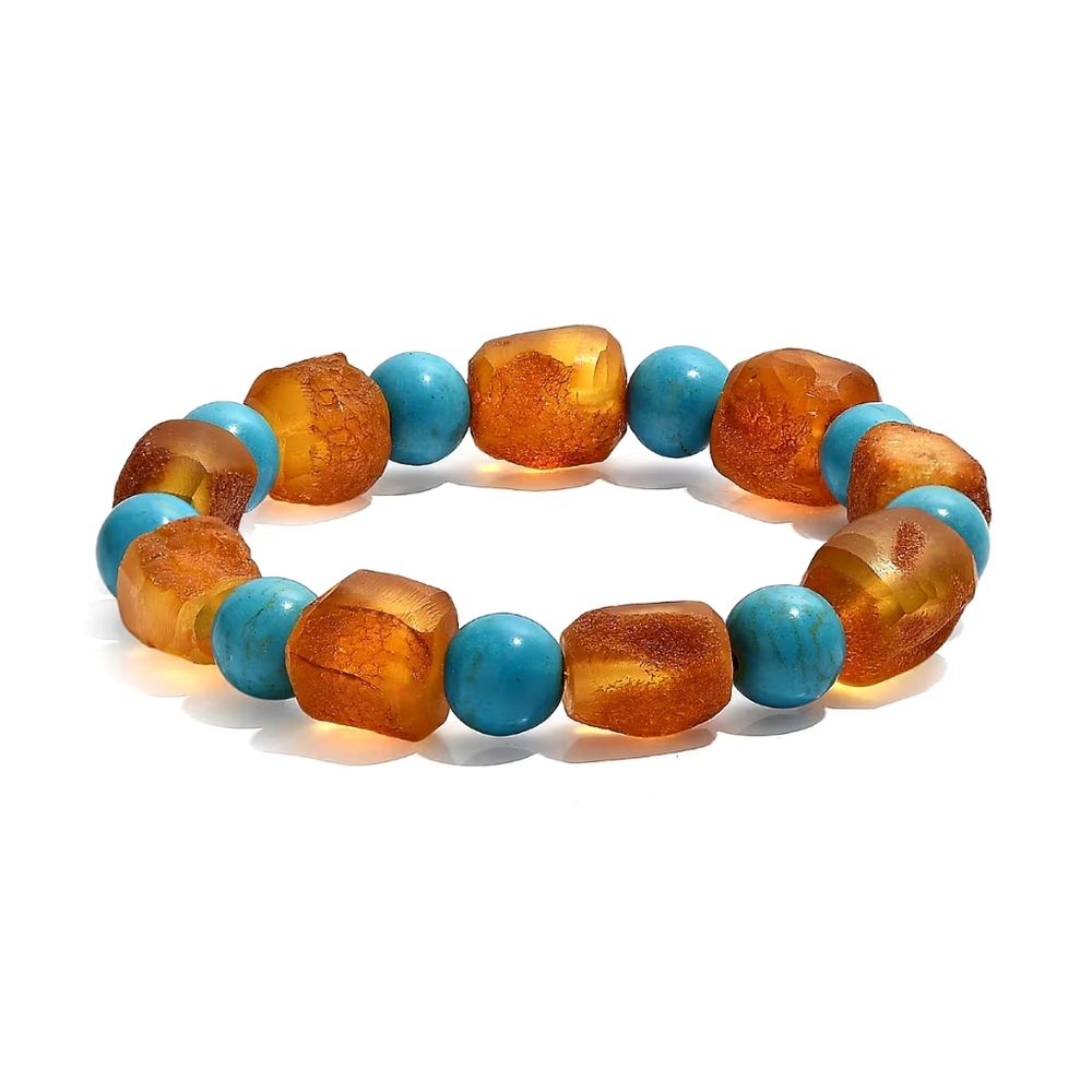 Calming Baltic Amber With Magnesite Beads In Stretch Bracelet